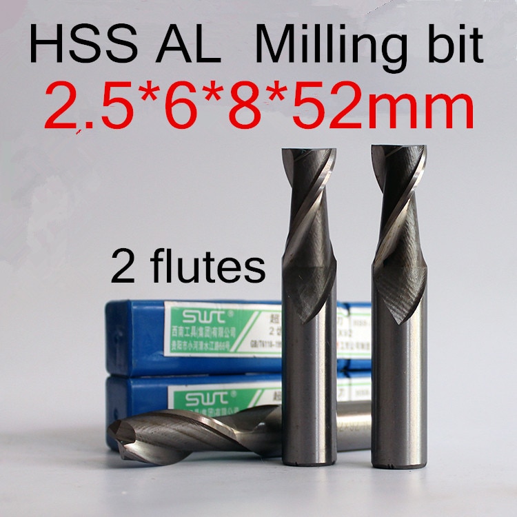 2.5*6*8*52mm 10 개/대 6 mm 잎자루 2 플루트 CNC HSS 밀링 비트 밀링 머신 공구 무료 배송